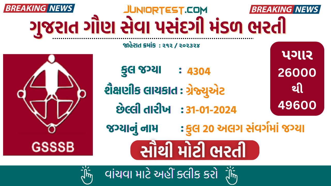 ગુજરાત ગૌણ સેવા પસદંગી મંડળ દ્વારા ભરતી 2024