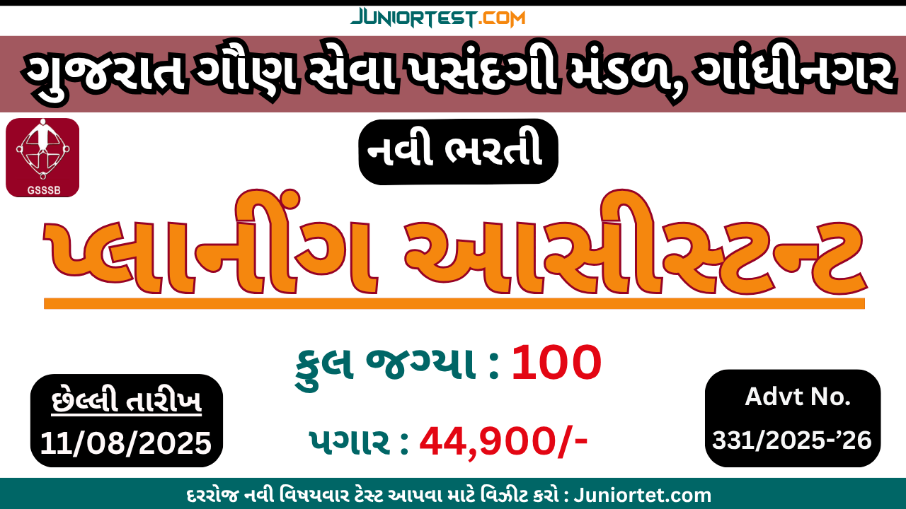 GSSSB દ્વારા  "પ્લાનીંગ આસીસ્ટન્ટ" ની ભરતી 2025